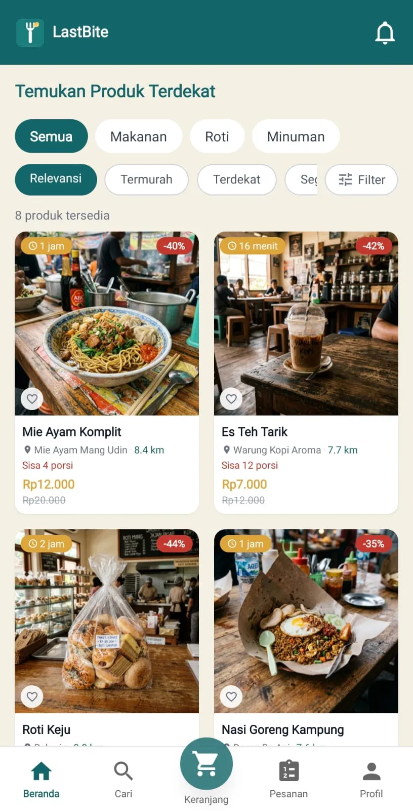LastBite listings for discounted surplus food