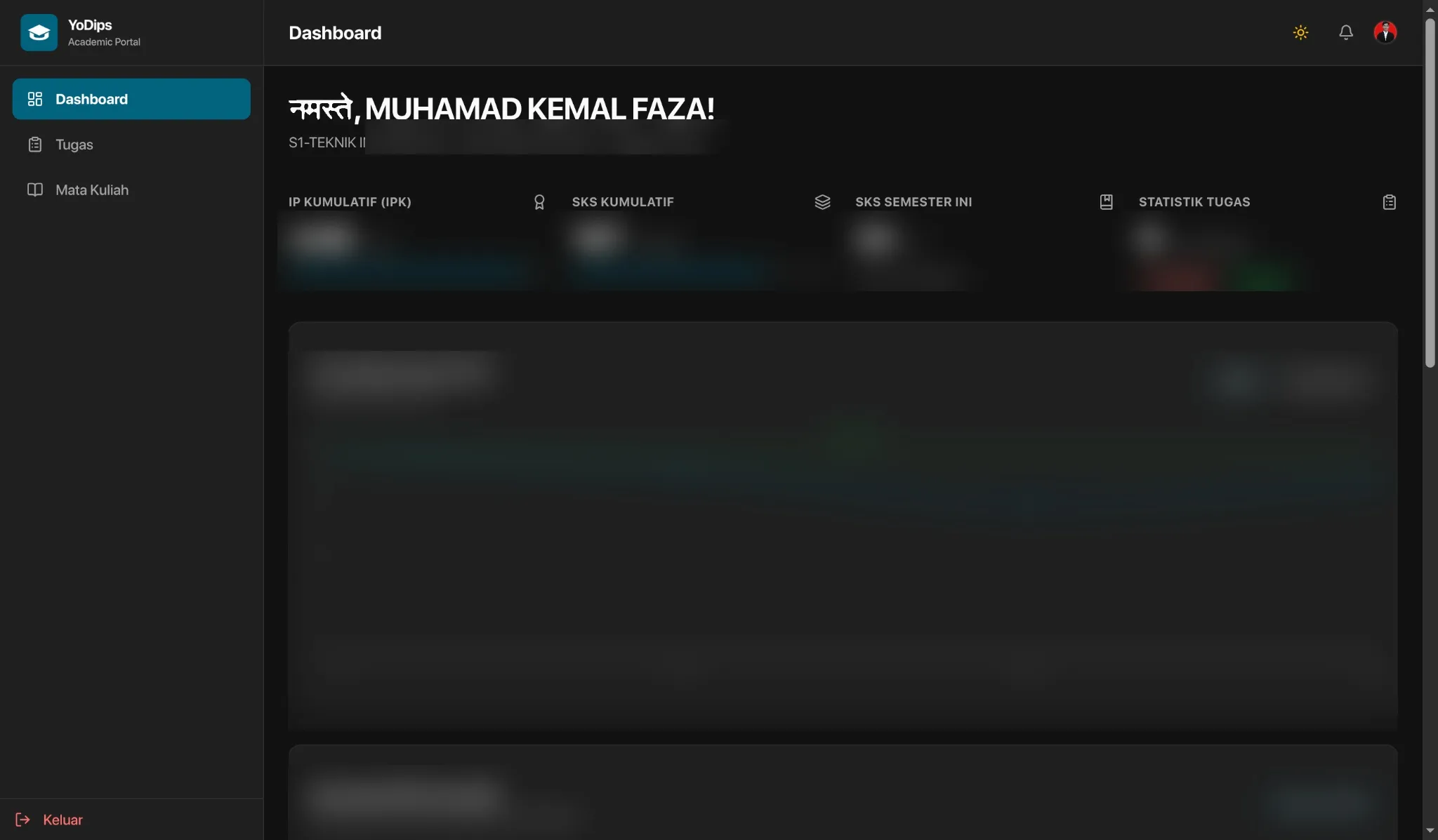 Redacted YoDips web dashboard bringing university services into one interface